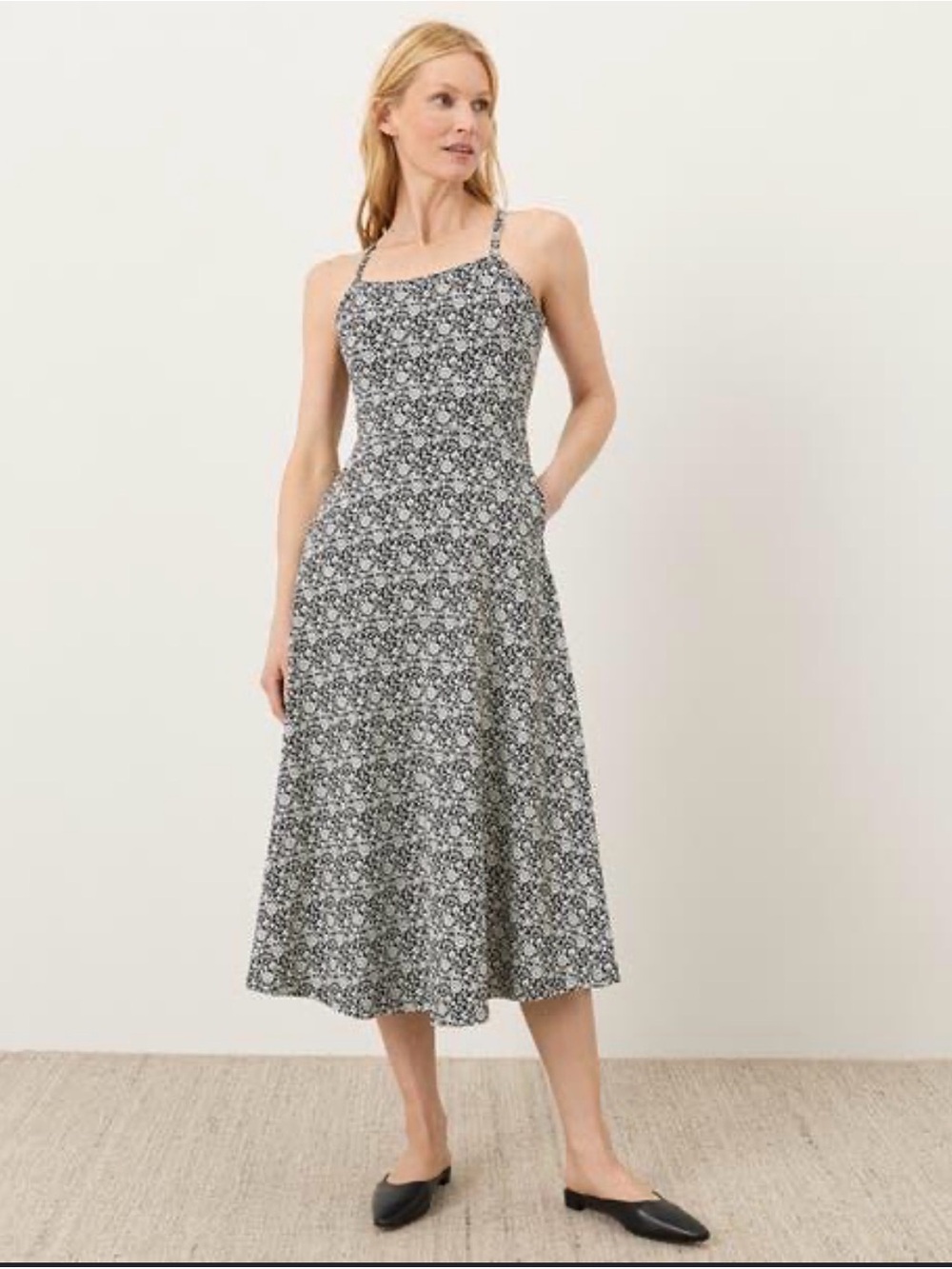 PACT Organic Fit & Flare Midi Dress in Sage Green Floral Size Small Large - Picture 3 of 8